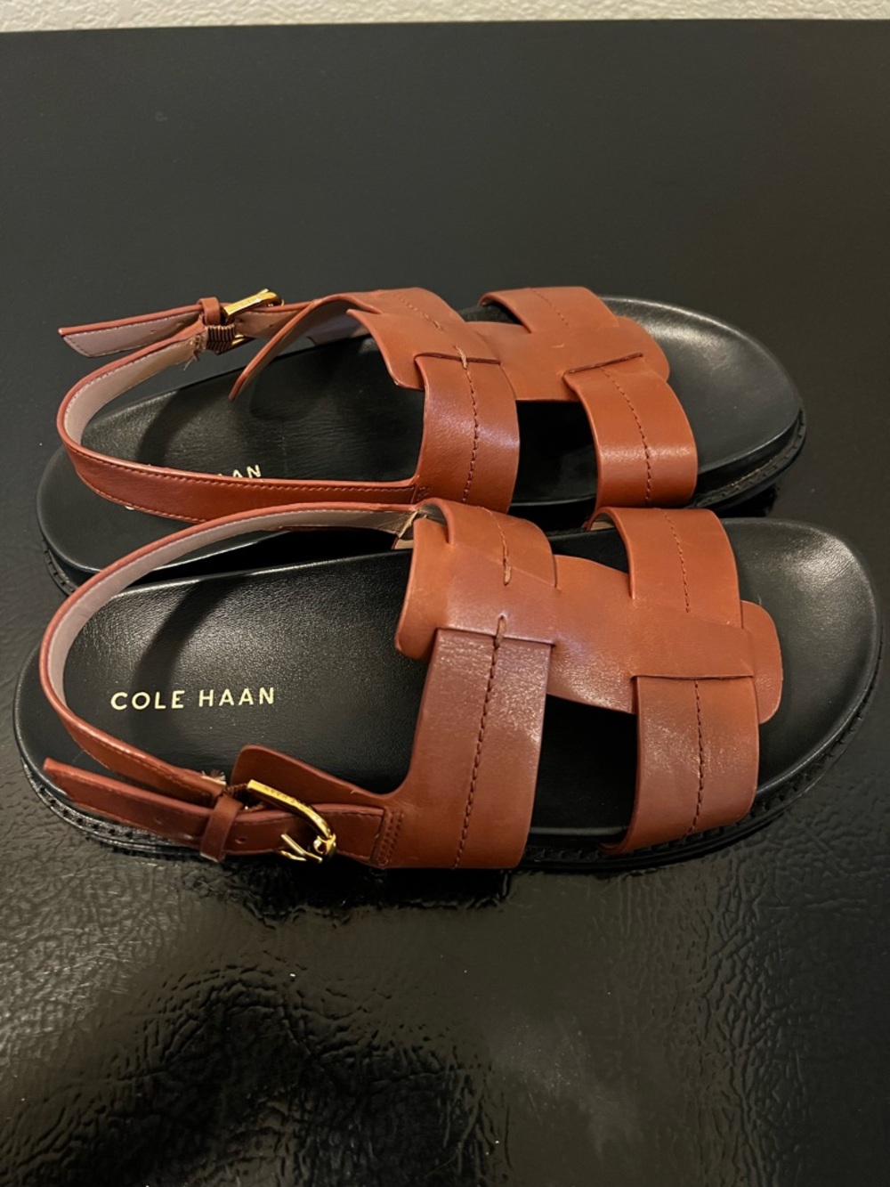 Cole Haan Women’s Chestnut Brown Leather Woven Strap Sandals - Picture 6 of 9